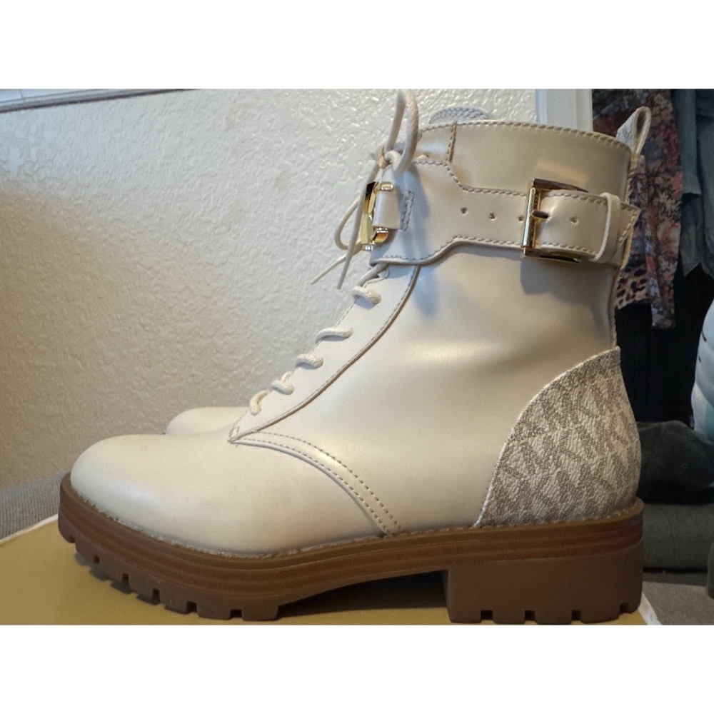 Michael Kors Cream and Brown Combat Boots